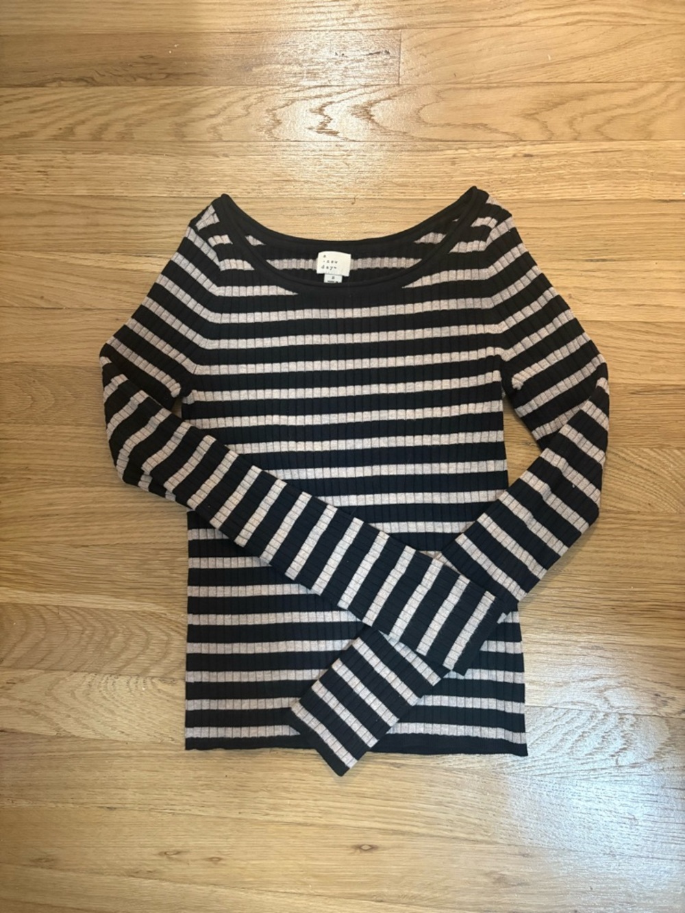 a new day Black and White Striped Ribbed Women's Sweater